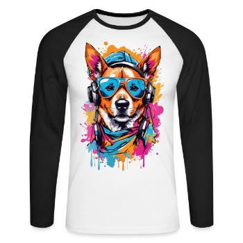 Chien cool - T-shirt baseball manches longues Homme - blanc/noir - Devant - Nik (191cm)