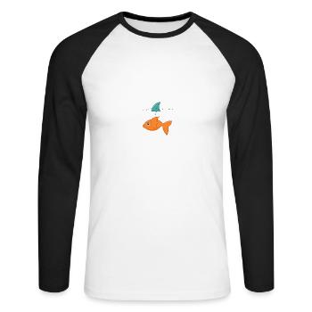 Goldfish with shark fin - Unisex Long Sleeve Baseball T-Shirt - white/black - Front - Nik (191cm)