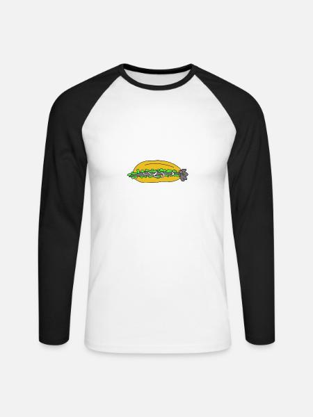 Fischbrötchen ohne Spruch - Unisex Baseballshirt langarm - Weiß/Schwarz