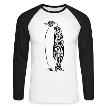 Pinguin Tribal Tattoo - Unisex Baseballshirt langarm - Weiß/Schwarz - Vorne - Nik (191cm)