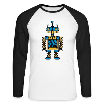 Un robot avec des engrenages - T-shirt baseball manches longues Homme - blanc/noir - Devant - Nik (191cm)