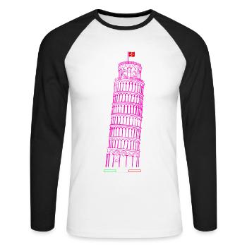 Tour ardoise dessinée par Pise - T-shirt baseball manches longues Homme - blanc/noir - Devant - Nik (191cm)
