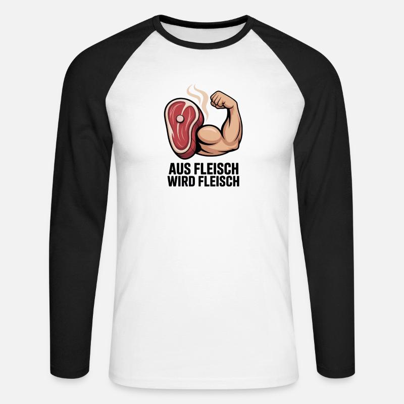 Aus Fleisch wird Fleisch Fitness - Unisex Baseballshirt langarm - Weiß/Schwarz