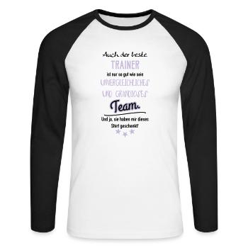Bester Trainer Shirt - Unisex Baseballshirt langarm - Weiß/Schwarz - Vorne - Nik (191cm)