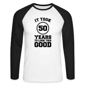 50 Years T-Shirt Gift Idea Christmas Funny - Unisex Long Sleeve Baseball T-Shirt - white/black - Front - Nik (191cm)