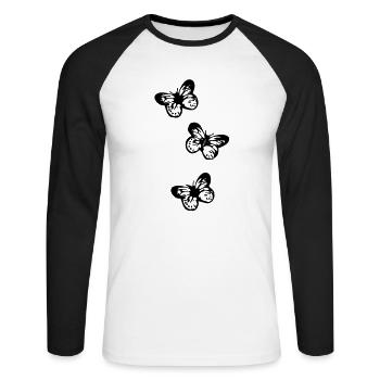 papillon, papillons, - T-shirt baseball manches longues Homme - blanc/noir - Devant - Nik (191cm)
