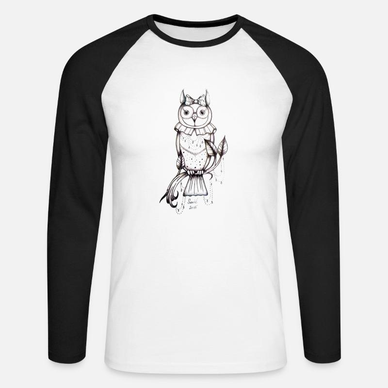 Eule - Unisex Baseballshirt langarm - Weiß/Schwarz
