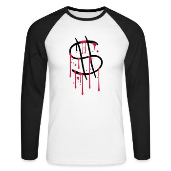 gouttes de sang graffiti spray liquide symbole dollar zei - T-shirt baseball manches longues Homme - blanc/noir - Devant - Nik (191cm)