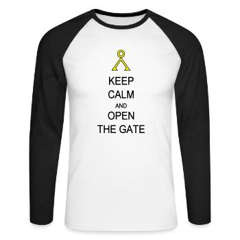 Öffnen Sie das Tor - Unisex Baseballshirt langarm - Weiß/Schwarz - Vorne - Nik (191cm)