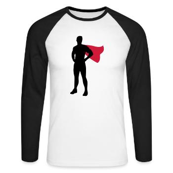 Superhero - Unisex Baseballshirt langarm - Weiß/Schwarz - Vorne - Nik (191cm)