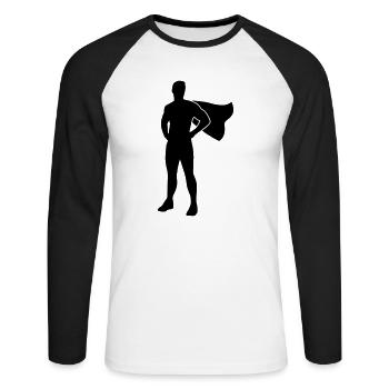 Superhero - Unisex Baseballshirt langarm - Weiß/Schwarz - Vorne - Nik (191cm)