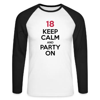 18 - Keep Calm and Party On - Unisex Long Sleeve Baseball T-Shirt - white/black - Front - Nik (191cm)