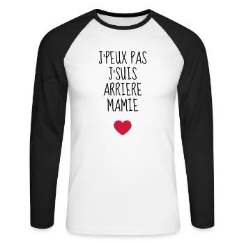 Arrière Mamie / Mamy / Grand Mère / Famille - T-shirt baseball manches longues Homme - blanc/noir - Devant - Nik (191cm)
