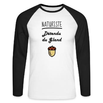 Naturisme / Naturiste / Nudisme / Nudiste - T-shirt baseball manches longues Homme - blanc/noir - Devant - Nik (191cm)