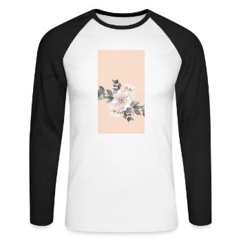 Pastel Color Skintone Roses Gray Leaves Florals - Unisex Long Sleeve Baseball T-Shirt - white/black - Front - Nik (191cm)