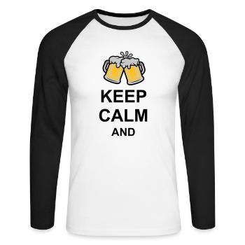 Keep Calm Bier Text - Unisex Baseballshirt langarm - Weiß/Schwarz - Vorne - Nik (191cm)
