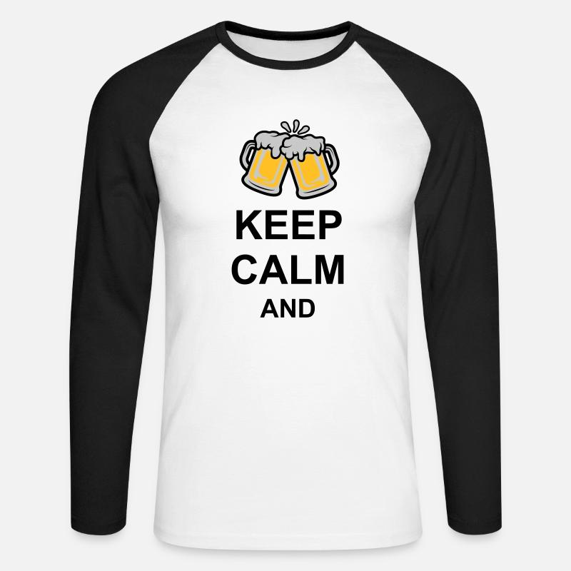 Keep Calm Bier Text - Unisex Baseballshirt langarm - Weiß/Schwarz