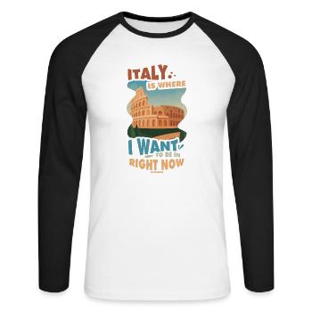 Italie - T-shirt baseball manches longues Homme - blanc/noir - Devant - Nik (191cm)