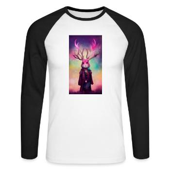 Le lapin-cerf mage - T-shirt baseball manches longues Homme - blanc/noir - Devant - Nik (191cm)