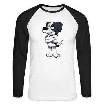 Ernsthafter Shih Tzu Hund - Unisex Baseballshirt langarm - Weiß/Schwarz - Vorne - Nik (191cm)