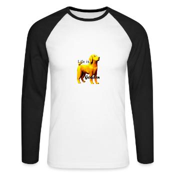 Golden Retriever Geschenk für Hundemama/Hundepapa - Unisex Baseballshirt langarm - Weiß/Schwarz - Vorne - Nik (191cm)