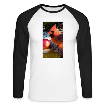 Nördlicher Kardinal - Unisex Baseballshirt langarm - Weiß/Schwarz - Vorne - Nik (191cm)