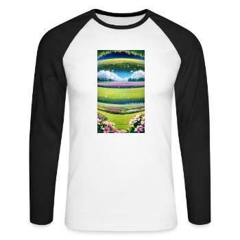 Landschaft mit 4 Bereichen, Generative KI - Unisex Baseballshirt langarm - Weiß/Schwarz - Vorne - Nik (191cm)