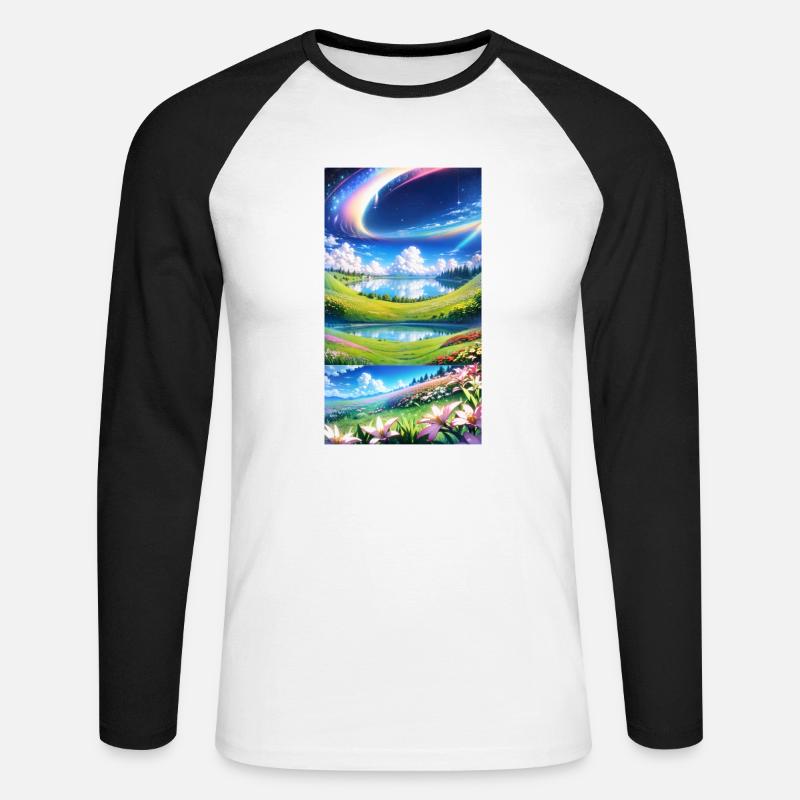 Landschaft mit 4 Bereichen - Unisex Baseballshirt langarm - Weiß/Schwarz