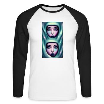 Space Sisters Twins - Unisex Baseballshirt langarm - Weiß/Schwarz - Vorne - Nik (191cm)