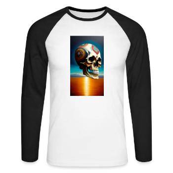 Schädel Logo - Unisex Baseballshirt langarm - Weiß/Schwarz - Vorne - Nik (191cm)