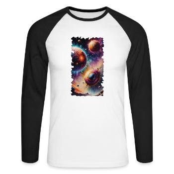 Space Planets Watercolor - Unisex Baseballshirt langarm - Weiß/Schwarz - Vorne - Nik (191cm)