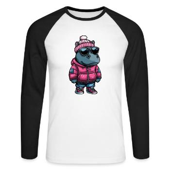 Nilpferd Winter - Unisex Baseballshirt langarm - Weiß/Schwarz - Vorne - Nik (191cm)