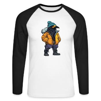 Corbeau Corbeau Drôle d’hiver - T-shirt baseball manches longues Homme - blanc/noir - Devant - Nik (191cm)