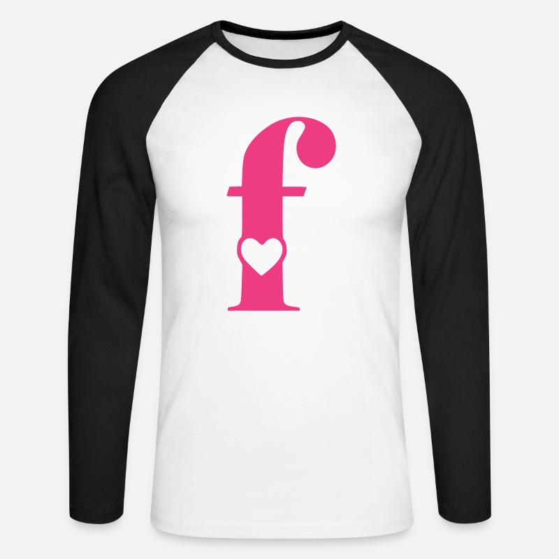 Buchstabe f Anfangsbuchstabe mit Herz - Unisex Baseballshirt langarm - Weiß/Schwarz