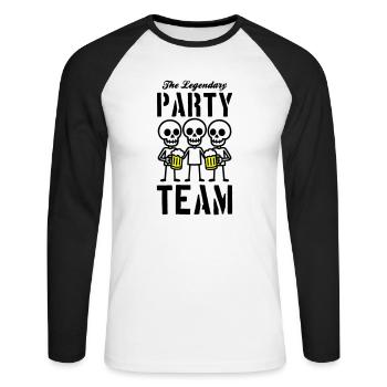 Skelett Bier Party Team - Unisex Baseballshirt langarm - Weiß/Schwarz - Vorne - Nik (191cm)