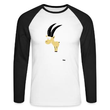 Steinbock (farbig) - Unisex Baseballshirt langarm - Weiß/Schwarz - Vorne - Nik (191cm)