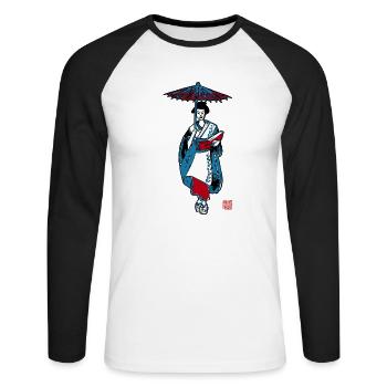 Geisha - Unisex Baseballshirt langarm - Weiß/Schwarz - Vorne - Nik (191cm)