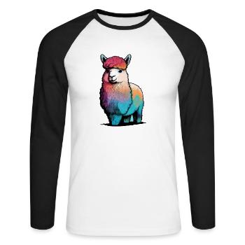 Alpaka Lama Regenbogen - Unisex Baseballshirt langarm - Weiß/Schwarz - Vorne - Nik (191cm)