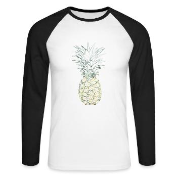 Ananas - Unisex Baseballshirt langarm - Weiß/Schwarz - Vorne - Nik (191cm)