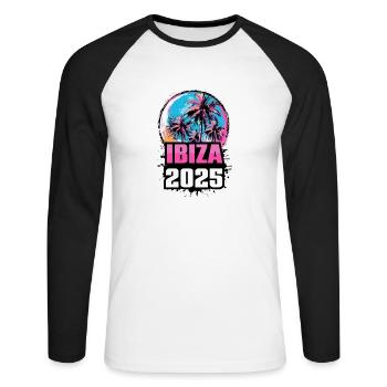 Ibiza 2025 Palm Trees - Unisex Long Sleeve Baseball T-Shirt - white/black - Front - Nik (191cm)