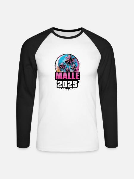 Malle 2025 Palmen - Unisex Baseballshirt langarm - Weiß/Schwarz