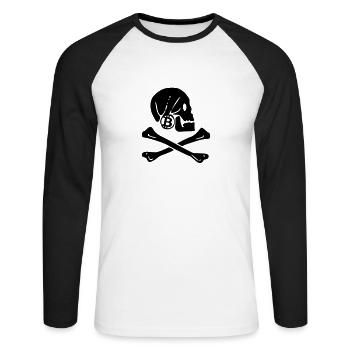 Bitcoin BTC Pirat revolution - T-shirt baseball manches longues Homme - blanc/noir - Devant - Nik (191cm)