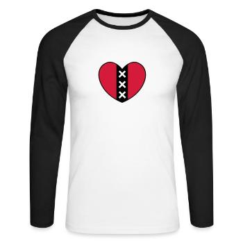 Herz mit dem Symbol der Stadt von Amsterdam - Unisex Baseballshirt langarm - Weiß/Schwarz - Vorne - Nik (191cm)