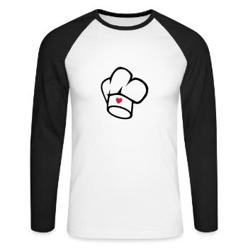 Kochmütze - Unisex Baseballshirt langarm - Weiß/Schwarz - Vorne - Nik (191cm)