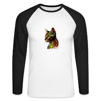 Abyssinian Cat Colorful Gaze - Unisex Baseballshirt langarm - Weiß/Schwarz - Vorne - Nik (191cm)
