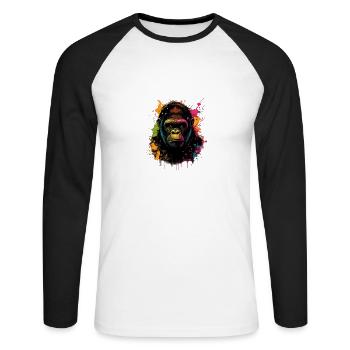 Colorful Gorilla Splash Art Expression - Unisex Baseballshirt langarm - Weiß/Schwarz - Vorne - Nik (191cm)