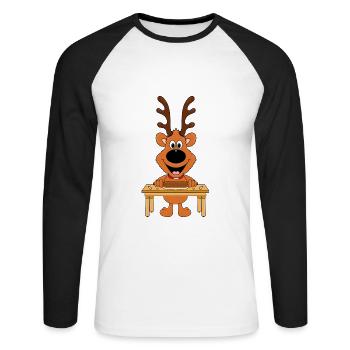 REH - RENTIER - WEIHNACHTSBÄCKEREI - WEIHNACHTEN - Unisex Baseballshirt langarm - Weiß/Schwarz - Vorne - Nik (191cm)