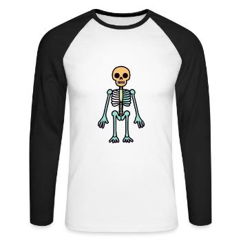 Skelett Lustig Halloween Comic - Unisex Baseballshirt langarm - Weiß/Schwarz - Vorne - Nik (191cm)