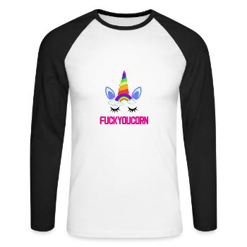 Fuck you unicorn - T-shirt baseball manches longues Homme - blanc/noir - Devant - Nik (191cm)