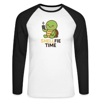 Shellfie Time – Cute Turtle Selfie - Unisex Long Sleeve Baseball T-Shirt - white/black - Front - Nik (191cm)